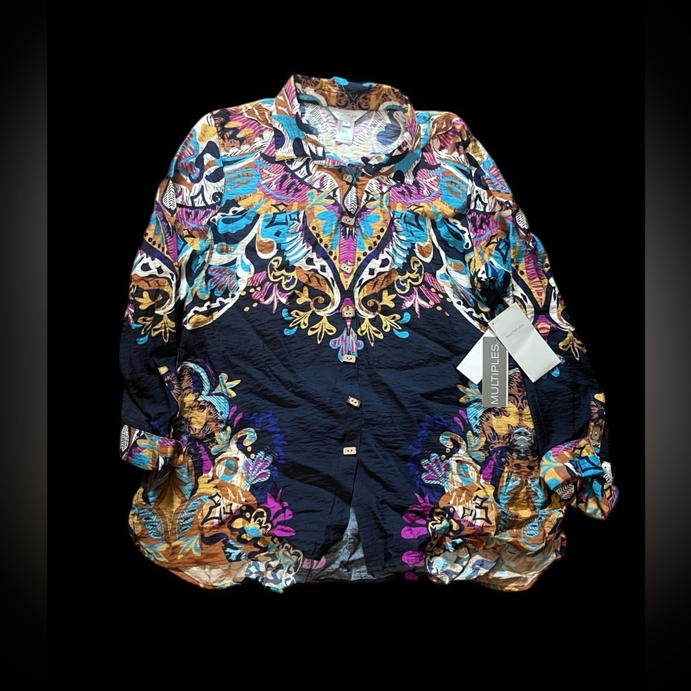 5/$25 Multiples brand Multicolor Paisley Button-Up Shirt - Picture 1 of 5